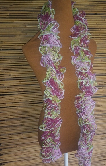 Beautiful Accessories - Crocheted String Knit Twist Boa Scarf in Lavender Lime Silver